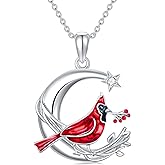 LWXIE Diamond Cardinal Necklace for Women Sterling Silver Cardinal Pendant Moon Red Cardinal Necklace Christmas Jewelry Gifts for Women Mom Wife