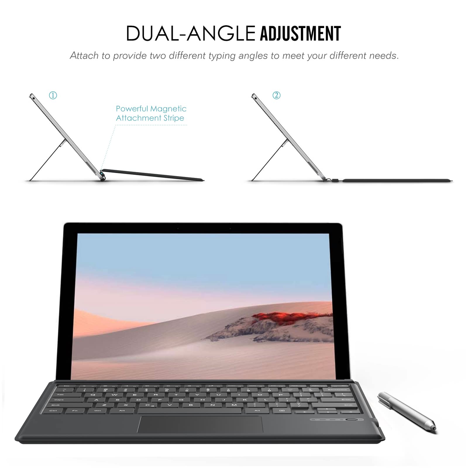 MoKo Type Cover Compatible for Microsoft Surface Pro 7 Plus/Pro 7 / Pro 6 / Pro 5 / Pro 4 /Pro 3, Lightweight Slim Wireless Bluetooth Keyboard with Touchpad and Built-in Rechargeable Battery, Gray