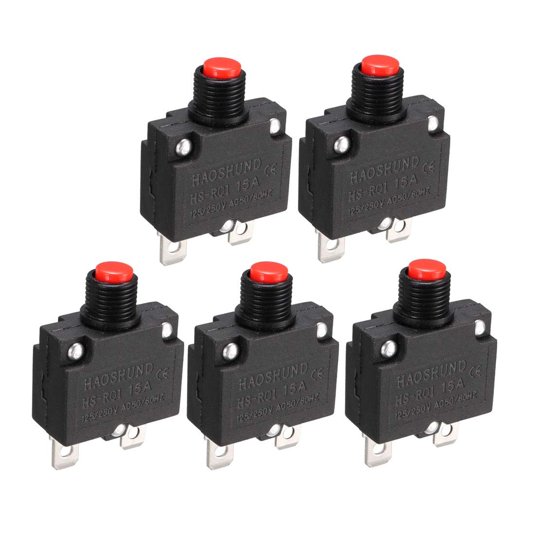 Sourcingmap AC 125V/250V 15A Push Button Circuit Breaker for Air Compressor 5 Pcs