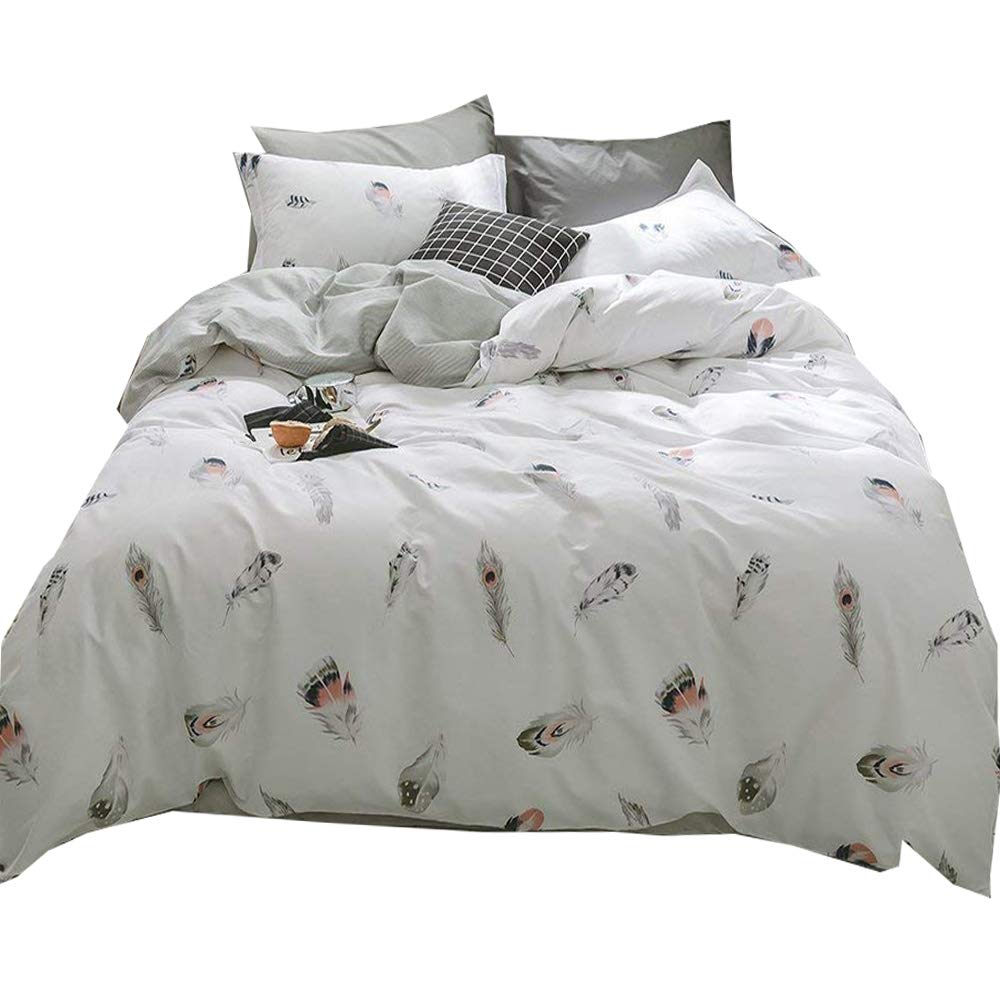 BHUSB Feather Print 3 Piece Duvet Cover Set for Kids Twin Soft Cotton