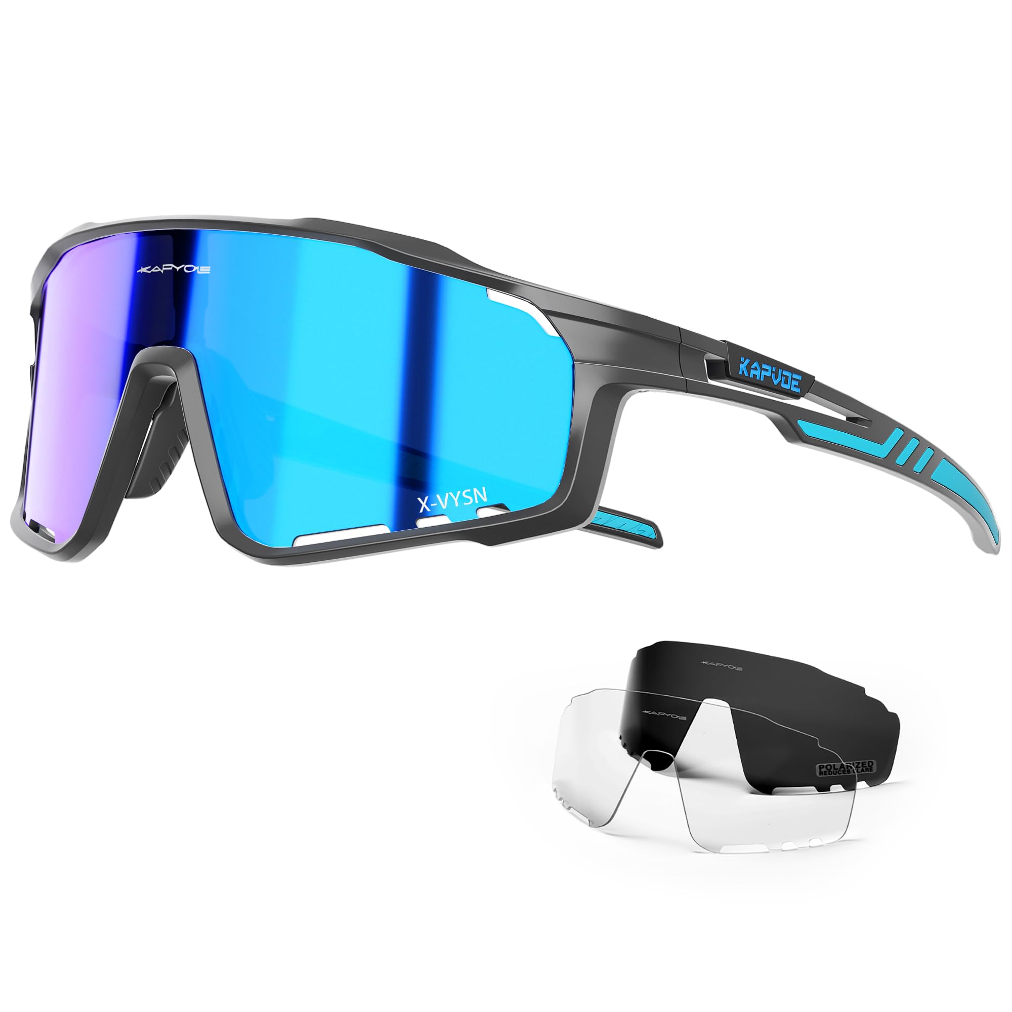 KAPVOE Polarized Cycling Glasses MTB Glasses Mountain Bike Glasses Men Women Biking Glasses Sport Sunglasses Bicycle Riding Glasses MTB Goggles Cycle Glasses Running Fishing Road Bike Sunglasses Blue