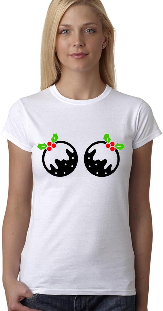 Women's Girl's funny joke rude 'Christmas Puddings' fitted T Shirt