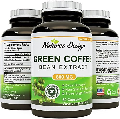 Green Coffee Bean Weight Loss Pills for Men &amp; Women - All Natural Fat Burner Metabolism Booster Appetite Suppressant Slimming Blend Pure Energy Chlorogenic Acid Extract Capsules - Natures Design