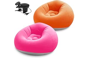 2 Pcs Bean Bag Chairs for Adults,Inflatable Chairs Lazy Sofa Lounger with Electric Air Pump,Folding Portable Blow up Couch fo