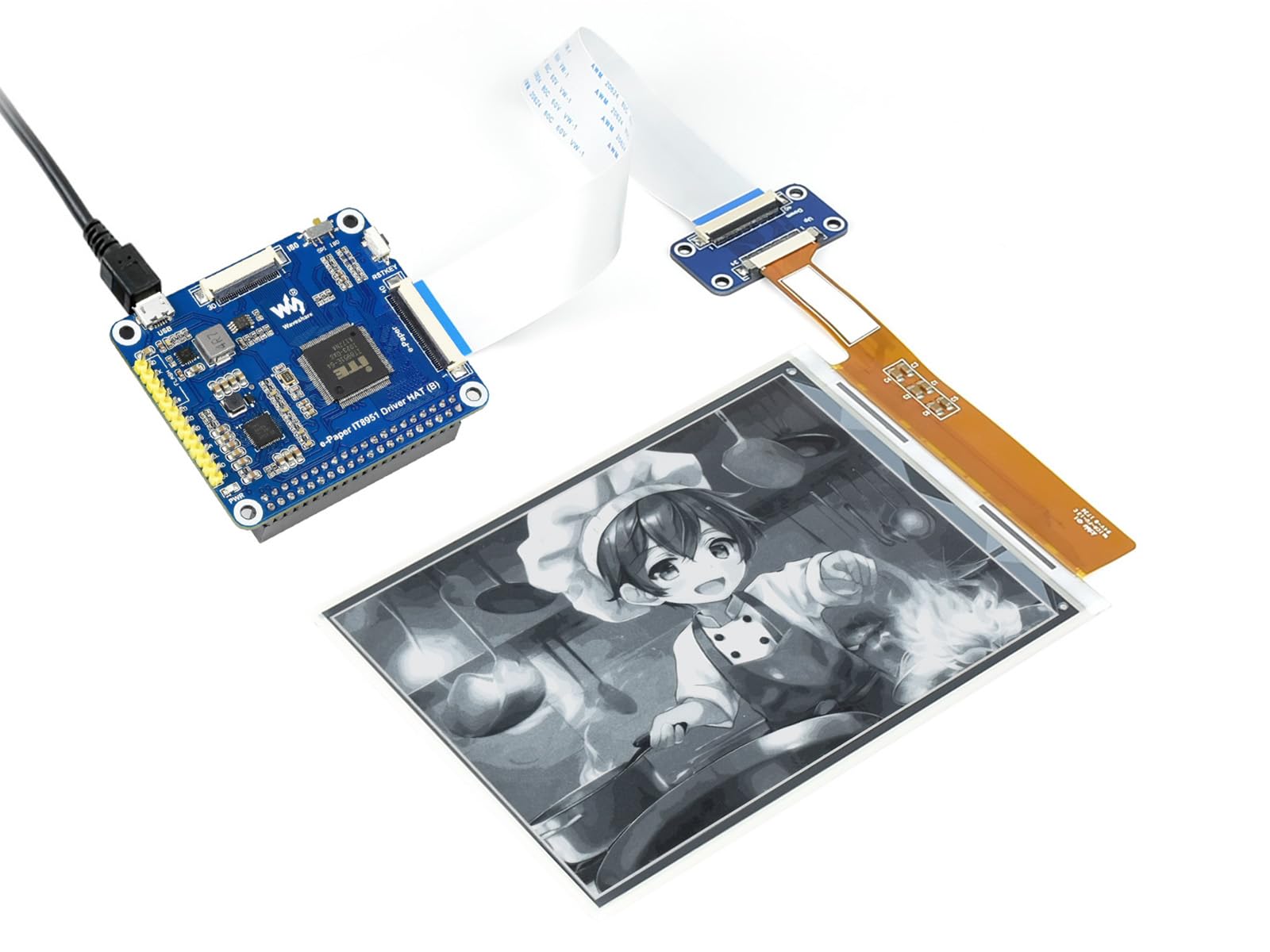 Waveshare 6inch E-Ink Display HAT for Raspberry Pi 1448×1072 High Definition Black/White 16 Gray Scale with Embedded Controller IT8951 USB/SPI/I80 Interface Supports Partial Refresh