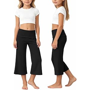 Gaucho Pants for Girls Wide Leg Capri Pants Ruched Waist Cropped Comfy | Summer Casual Beach Coluttes Bottom 5-14 Years