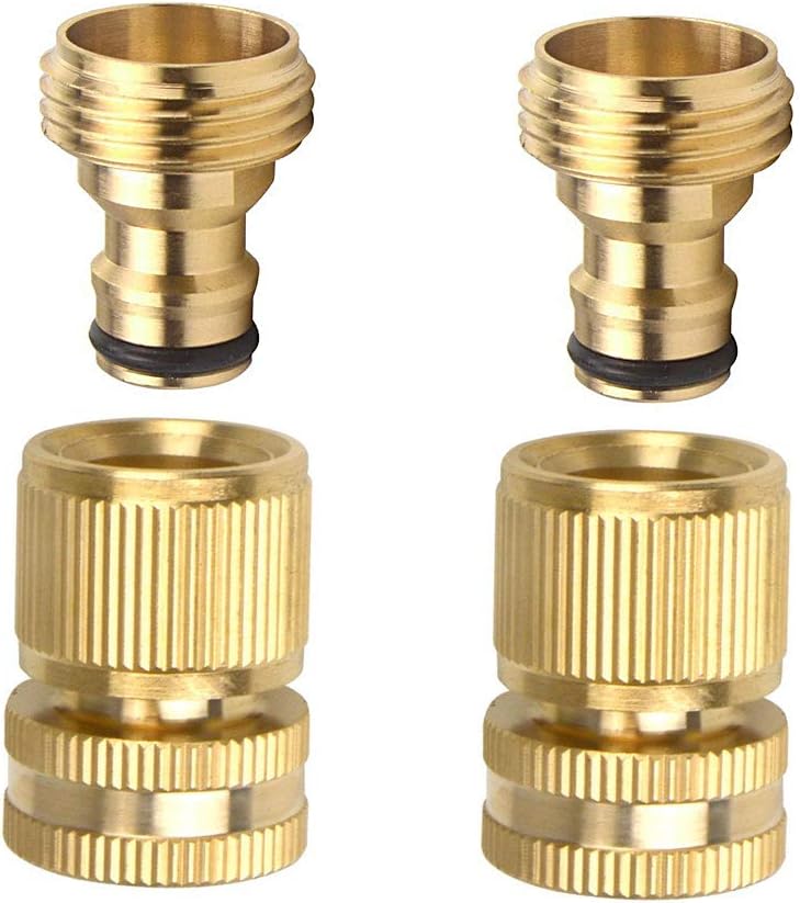 GaiGaiMall Brass Male and Female 3/4 Inch Garden Hose End and Faucet Quick Connector Set (2Male+2Female)