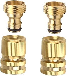 GaiGaiMall Brass Male and Female 3/4 Inch Garden Hose End and Faucet Quick Connector Set (2Male+2Female)