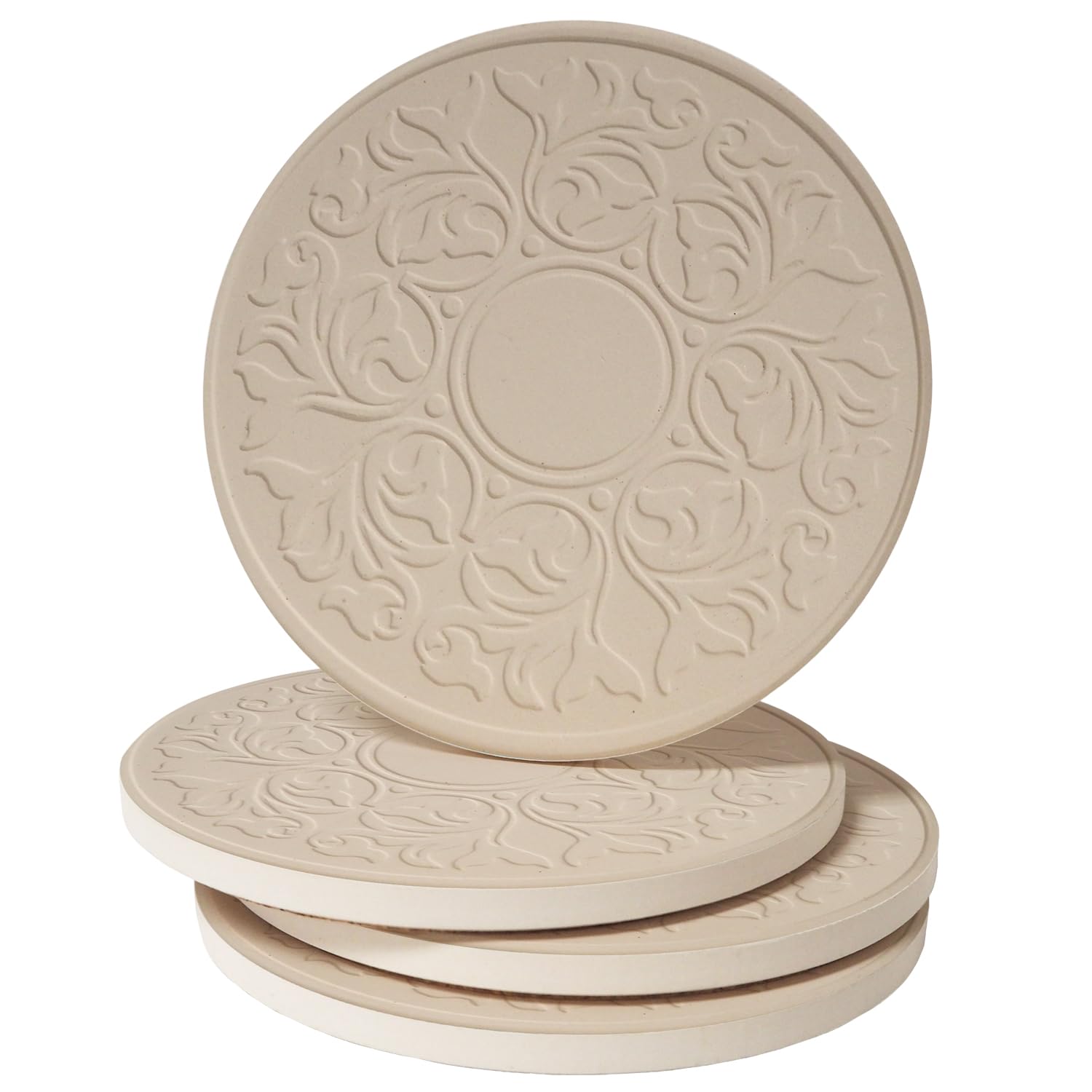 CoasterStone EC400 Victorian Lace Absorbent Stone Coasters Set of 4, White