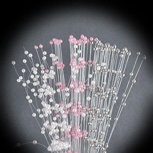 TXIN 100Pcs 4mm Artificial Pearl Sprays, Pearl Beaded Bridal Bouquets Pearl String Beads Garland Beads Wreath Wedding Decor (Pink) - Thumbnail 3