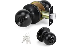LOQRON Ball Door Knob Entry Function Door Knob, Keyed Entry Door Knob with Lock, Round Ball Handle for Front Door Right and Left Side, Matte Black,1 Pack