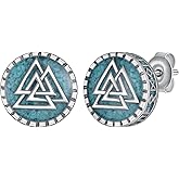 Viking Earrings 925 Sterling Silver Turquoise Viking Runes Earrings Norse Mythology Jewelry Gifts for Men Women