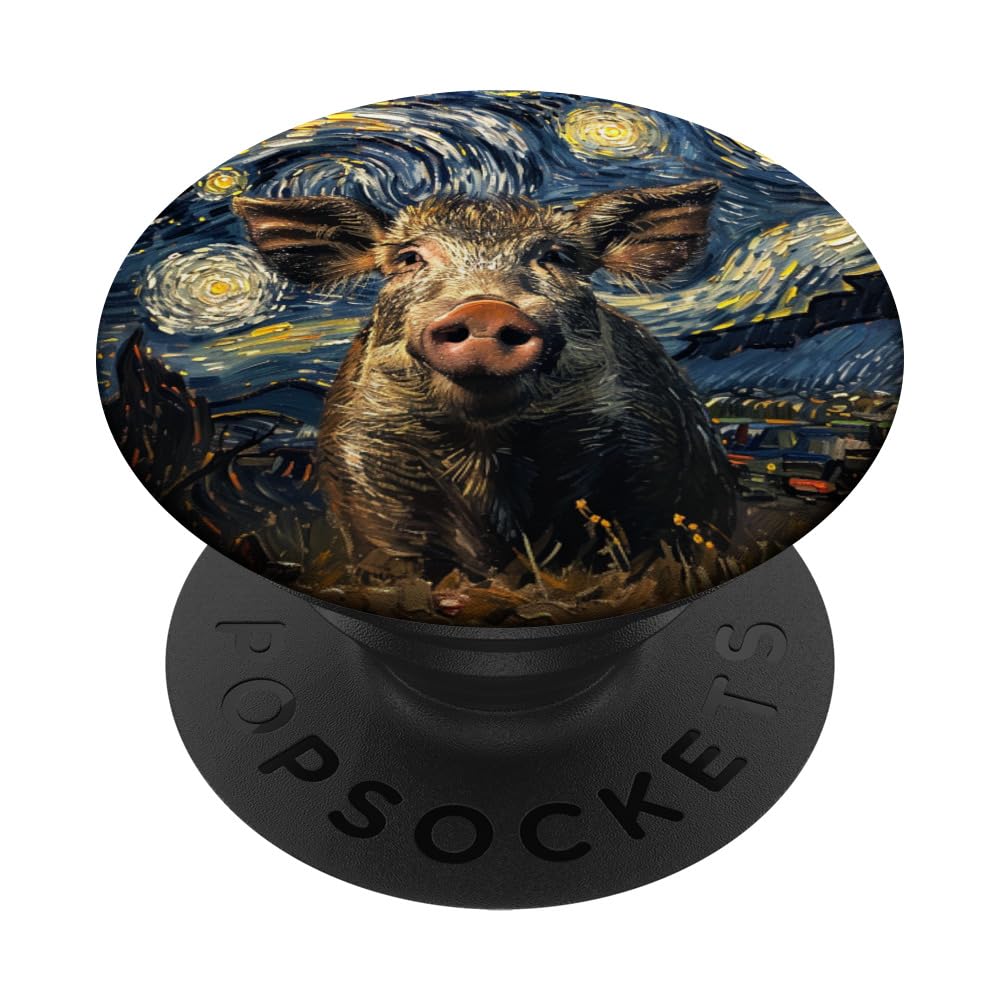Starry Night Van Gogh Style Wild Boar Lover Portrait PopSockets Swappable PopGrip