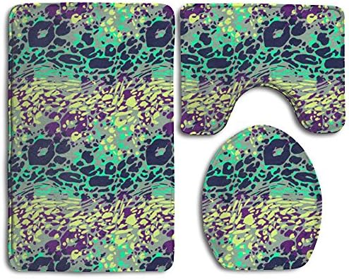 Bath Mat,3 Piece Bathroom Rug Set,Leopard Print Flannel Non Slip Toilet Seat Cover Set,Large Contour Mat,Lid Cover For Men/Women