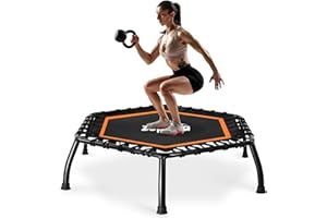 Zupapa Rebounder Trampoline for Adults with Adjustable bar Indoor Mini Small Fitness Workout Exercise Trampolines for Kids with Handle Silent Bungee Cords 40" 45" 300LBS Weight Capacity