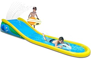 WEEINJOY Inflatable Water Slide with Sprinkler for Kids,15FT waterslide with 2 Inflatable Surf Riders and Built-in Sprayer for Ages 6 and Up Backyard Summer Sprinkler and Splash Water Toy Outdoor Fun