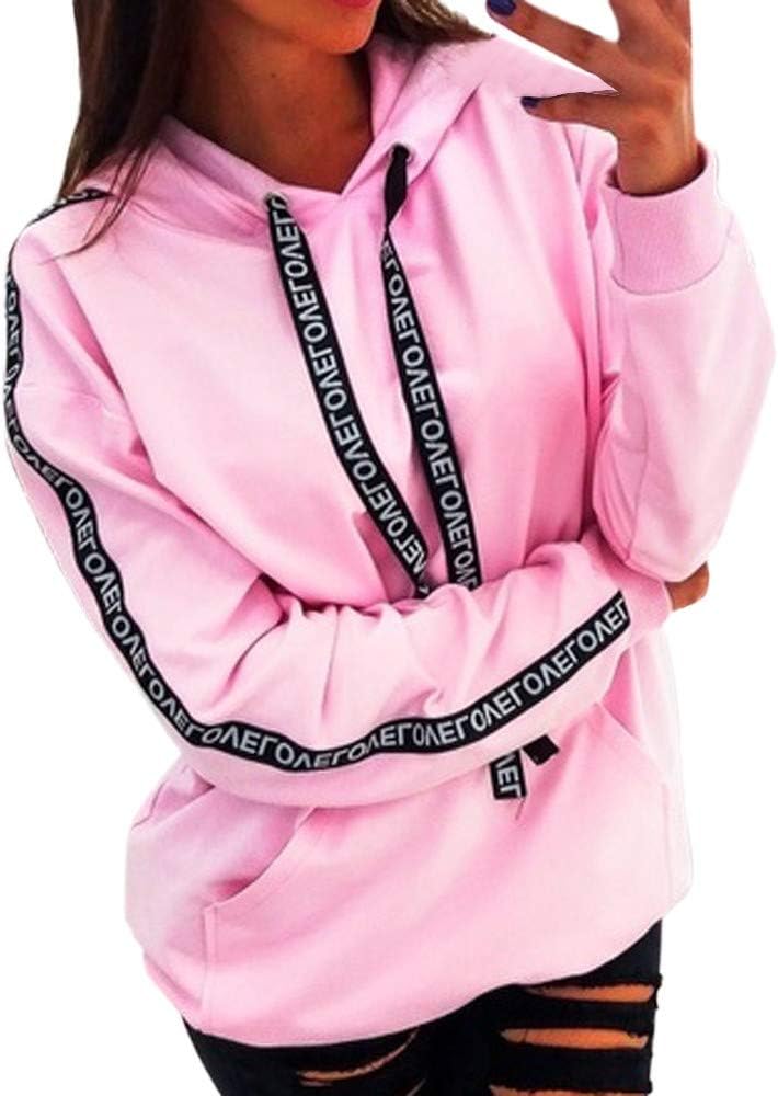 BaZhaHei Ladies Ribbon Solid Color Loose Hoodie Long Sleeve Sweatshirt Hooded Pullover Tops Plus Size Women Tops Shirt Pink