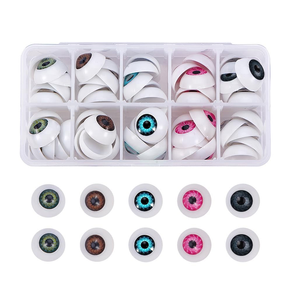PH PandaHall Animal Eyes, 60pcs 5 Colors 20mm Plastic Eyeballs Half Round Bear Eyes for Halloween Eyes Scary Eyes Eyeball Horror Props Bear Making