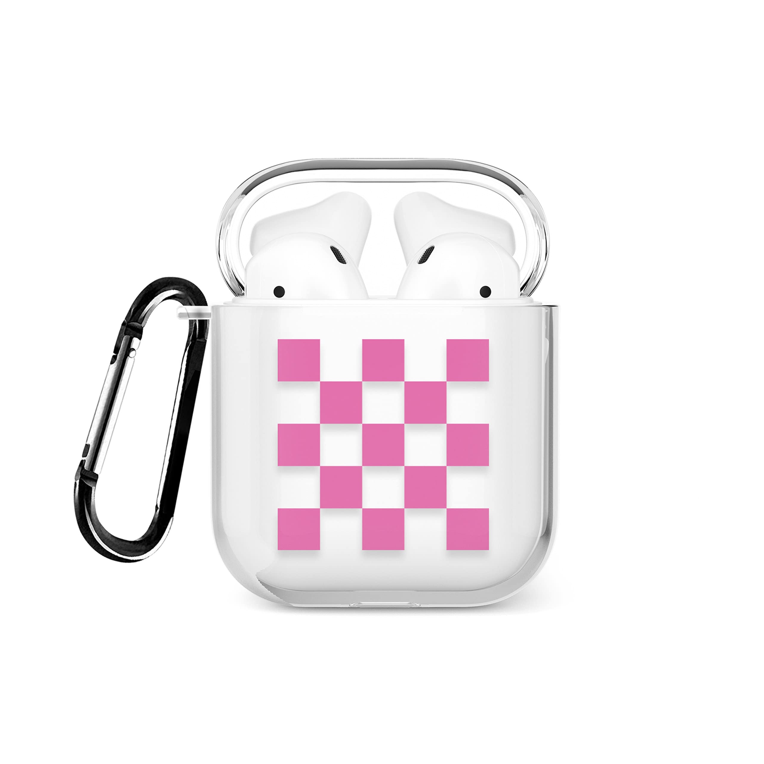 Tirita Case Compatible with Apple AirPods 1st & 2nd generation Support Wireless Charging with Carabiner, Front LED Visible [38- Checkered Pink Check]