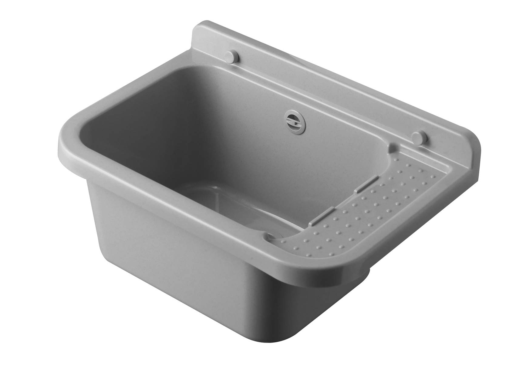 Negrari AM2051G Wall Sink in Resin, Weather Resistant, Supplied with Fixing Kit and Drain Kit, for Outdoor 50 x 34 x 21 cm, Concrete Grey