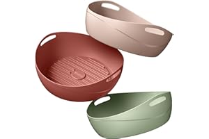 WAVELU 3 Pack Air Fryer Silicone Liners Pot for 3 to 5 QT | Air Fryer Silicone Basket Bowl | Replacement of Flammable Parchment Paper | Food Safe Reusable Baking Tray Oven Accessories (Pastel Set)