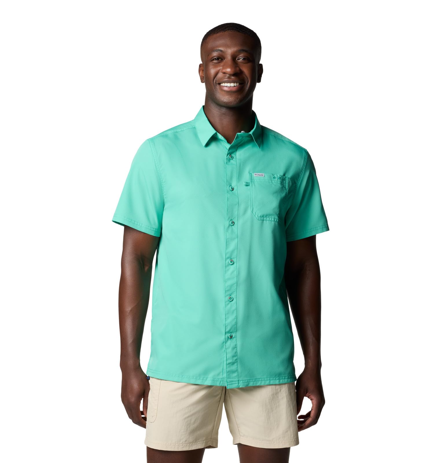 Columbia Mens Slack Tide Short Sleeve Camp Shirt, Glaze Green, 1X Image