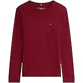 Tommy Hilfiger Women's Slim Fit Favorite Long Sleeve Crewneck Flag Logo T-Shirt, Burgundy, XL