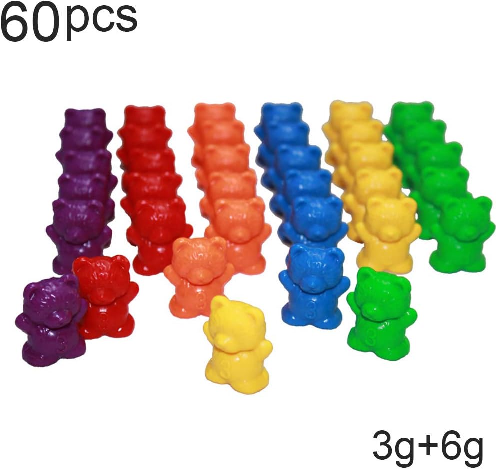 Counting Bears Set Rainbow Matching Game Color Sorting Toys Stem Educational Toys for Mathematics, Preschoolfor Toddlers(3g+6g),60pcs