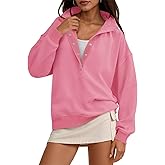 Fisoew Womens Oversized Sweatshirts Casual Long Sleeve Snap Button Henley Neck Loose Fit Fall Pullover Tops