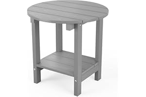 MXIMU Round Outdoor Side Table Adirondack Tables 18 Inch Chairside End Tables with Storage Shelf, 2-Tier Plastic Patio Side Table for Balcony Backyard Lawn (Grey, 1 Pack)