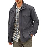 Runcati Mens Military Jacket Full Zip and Button Safari Field Jacket Multi Pocket Cargo Outdoor Coat
