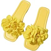 OYOANGLE Women's Floral Slide Sandals Square Open Toe Summer Beach Vacation Dressy Slip on Flat Sandal