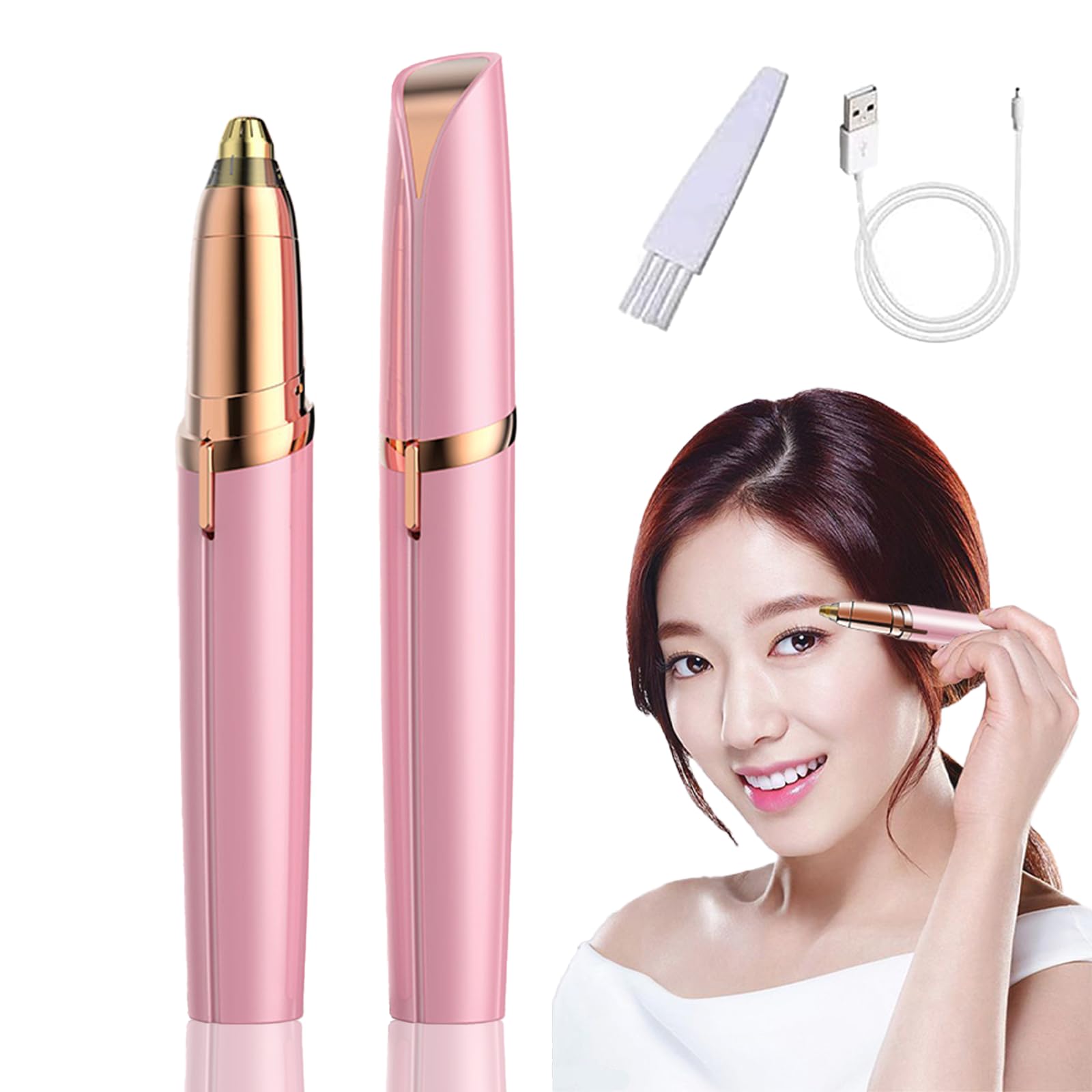 Eyebrow Hair Remover,Electric Eyebrow Trimmer with LED Light,PainlessPrecision Portable Eyebrow Razor for Women Face with USB Interface,Rechargeable Eyebrow Epilator for Lips Nose Chin(Pink)