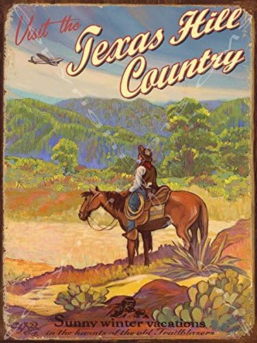 OMSigns Texas Hill Country Metal Sign, Rick Sharp Art, Vintage Old Southwest Wildeness, Retro Cowboy