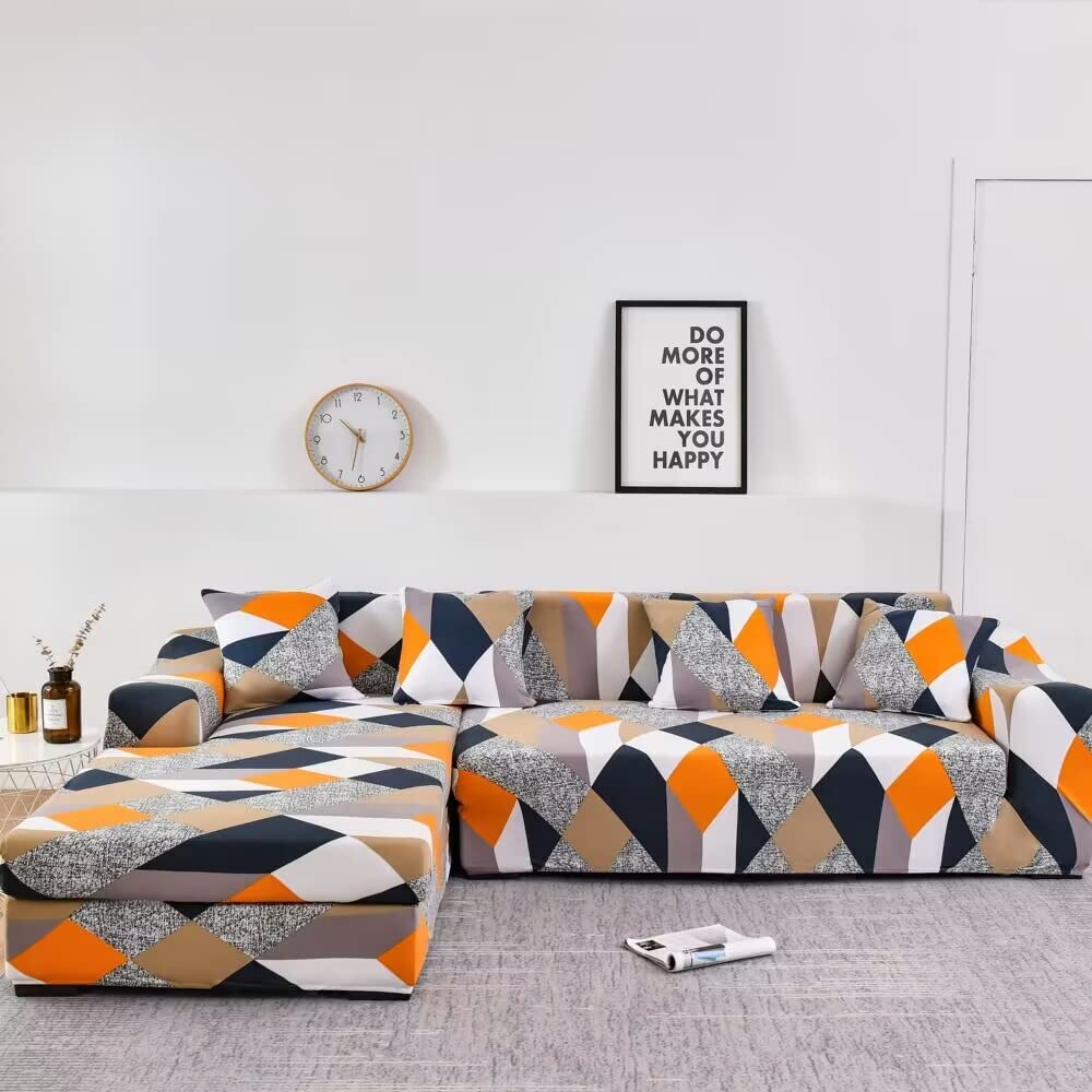 zalati Couch Cover 3 Seats Safa Cover Seat Covers Polyester Fiber Anti-slip Removable Slipcovers for Dining Room - Orange