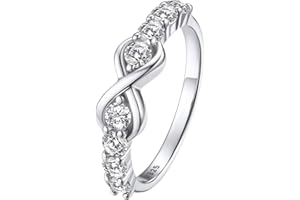 Bestyle Simple S925 Sterling Silver Infinity Rings Cubic Zirconia Rings, Nice Cute BFF Friendship Rings, Dainty Eternity Promise Wedding Bands Perfect Every Day Ring, Size 4-12, Words Engavable