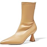 Coutgo Womens Ankle Boots Pointed Toe Low Kitten Heel Side Zipper Office Dress Fall Booties Shoes