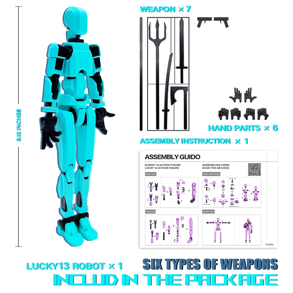 (Assembly Completed) T13 Action Figure Set, 3D Printed Toys Robo 13 Action Figure,Dummy 13 Titan 13 Action Figure (Canal Blue)