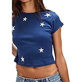 Women Y2k Baby Tee Short Sleeve Star Graphic Cropped T-Shirts Slim Fit Going Out Shirt Tops