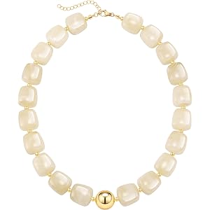 IDJEOABL Chunky Beaded Beige Necklaces for Women Acrylic Resin Statement | Colorful Blue Rose Red White Pink Amber Yellow Gre