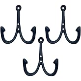 HomeHand Nautical Fish Hook Wall Hooks for Beach Towels, Coats and Keys | Solid cast iron, black powder-coated, 3 pack; 6 screws and plugs included; coastal lake house and beach decor