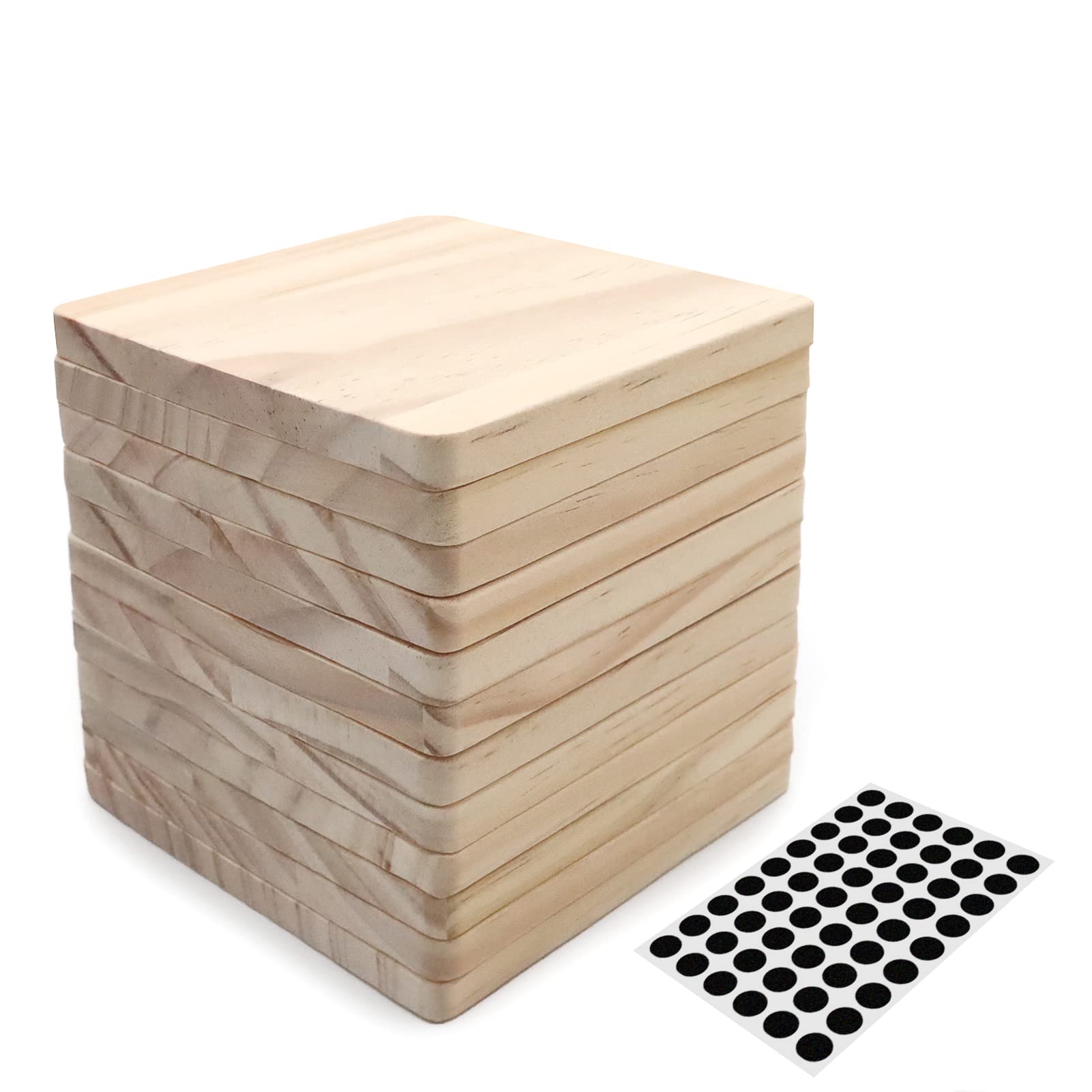 Photo 1 of 12 PCS Unfinished Square Wood Coasters, SIJDIEE 4 Inch Blank Wooden Coaster Crafts with Non-Slip Silicon Dots for DIY Stained Painting Wood Engraving Home Decoration
