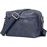 Augus Men's Leather Messenger Bag Shoulder Crossbody Backpack Bags Purse for Women Vintage Anti-Theft Waterproof Casual (Blue)