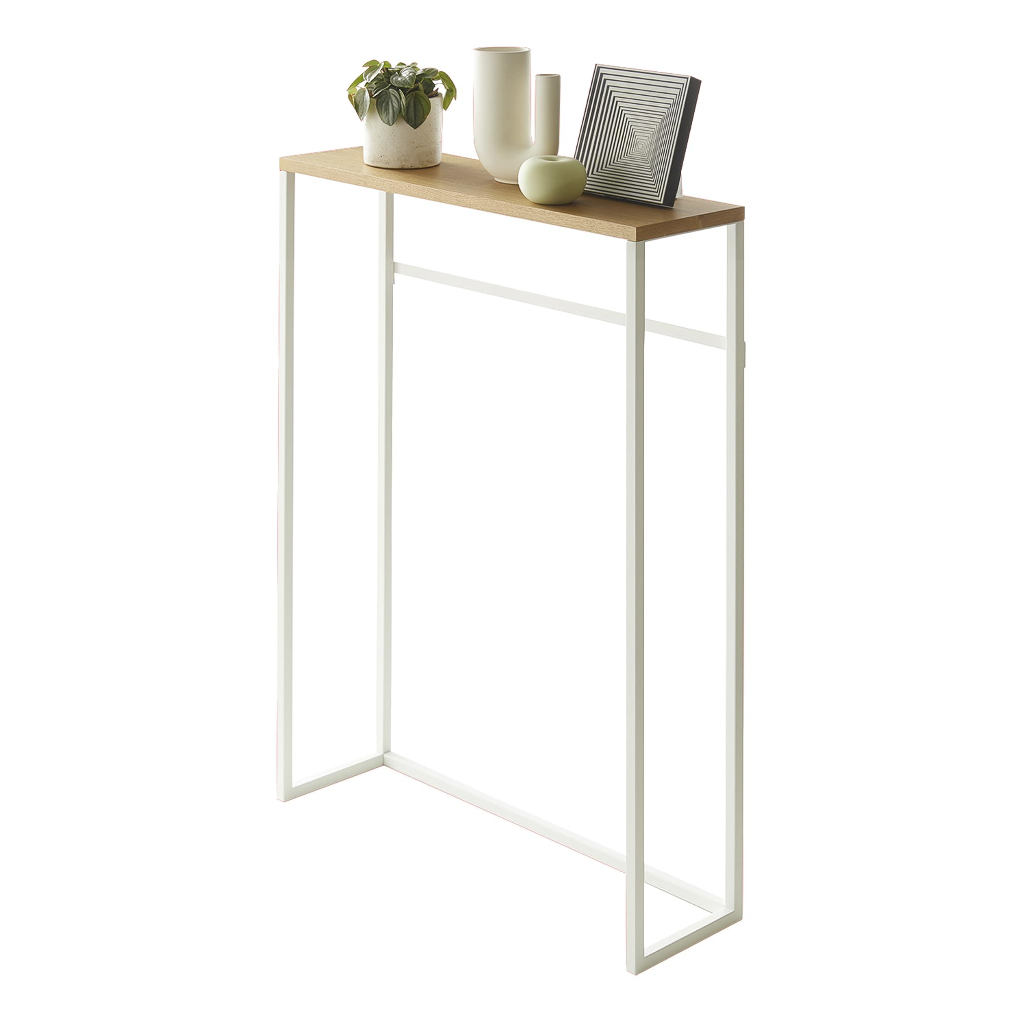 YAMAZAKI 5164 TOWER Console Table, White, Steel/Wood, Minimalist Design, 60 x 18.5 x 80.5 cm (LxWxH)