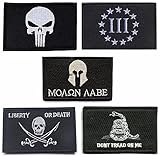 Mixed Tactical Velcro Patch, TOWEE 5 Pack Punisher/ Three Pencete/ Molon Labe/ Pirate/ Dont Trend On Me Tactical Tag Patch Embroidered Border Military Patch Punishers Emblem Morale Velcro Patches