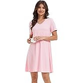 GYS Womens Bamboo Viscose Nightgown, Silky Soft Lightweight Short Sleeve Sleep Dress with Satin V-Neck for Hot Sleepers
