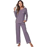 WiWi Women's Pajamas Set Soft Long Sleeve Tops and Pants Viscose from Bamboo Sleepwear Lightweight Pj Loungewear S-XXL