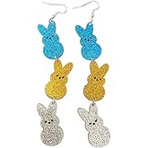 Funny Cute Shiny Acrylic Easter Bunny Dangle Drop Earrings Handmade Colorful Glitter Rabbit Animal Earrings for Women Happy Easter Holiday Jewelry Gifts