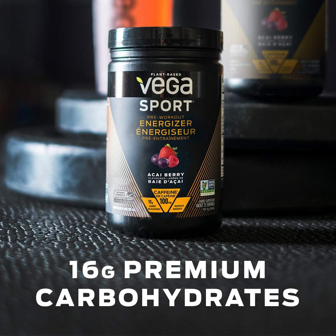 Vega Sport Pre-Workout Energizer Acai Berry (19oz, 30 Servings) - Vegan, Gluten Free, All Natural, Pre Workout Powder, Non GMO: Health & Personal Care