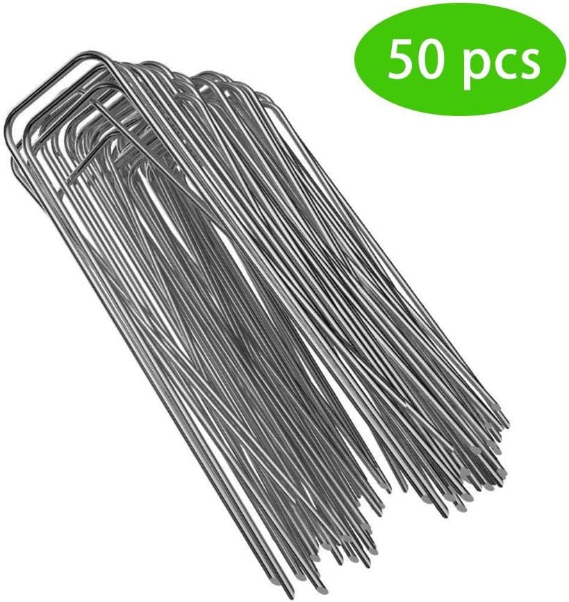 Garden Staples, 50Pack Galvanized Steel UShaped Landscape Stakes Pins